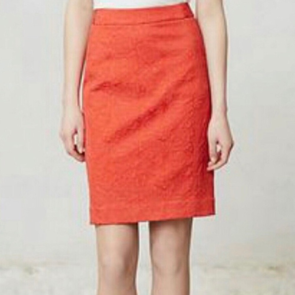 Anthropologie Rose Brocade Pencil Skirt